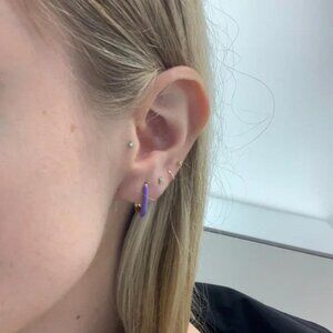 The Gia Murasaki gold enamel Lavender purple oval hoop earrings hoops carabiner